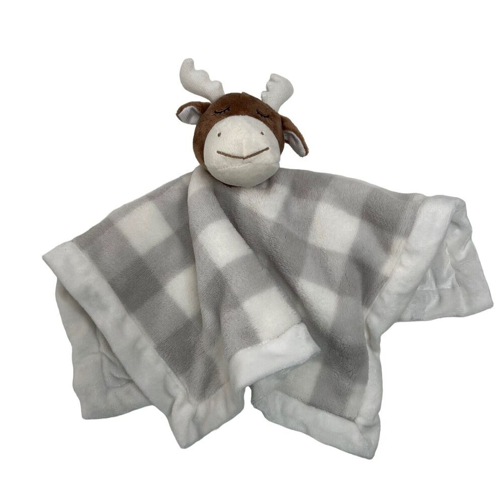 Parents Choice Plush Moose Lovey Security Blanket Baby‎ Gray White Check Walmart